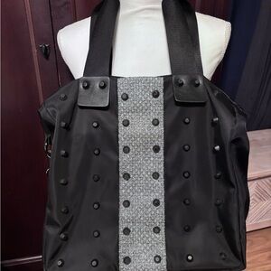 NWOT Bernie Mev. NY Stylish Black and Gray Studded Travel Overnight Bag